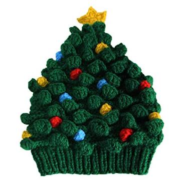 Imagem de BIBITIME. Gorro de malha com estrela de árvore de Natal com nó colorido (verde, adulto)