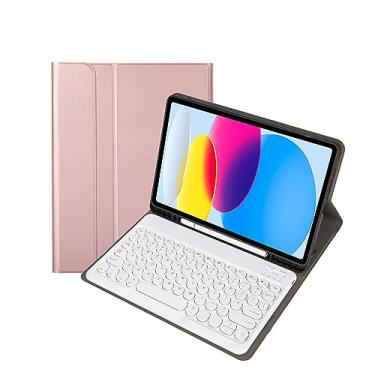 Imagem de Teclado com tampa redonda destacável sem fio de 10,2 polegadas para iPad 9/8/7 geração com capa protetora - Porta-canetas integrado na capa, à prova de choque e arranhões (ouro rosa)
