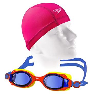 Imagem de Kit Natação Óculos Speedo Lappy Infantil + Touca Xtrafit Jr Tecido Confortável 6 a 12 Anos (Óculos Vermelho + Touca Rosa)