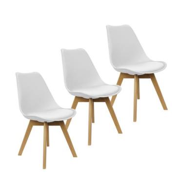 Imagem de Kit 3 Cadeiras Charles Eames Leda Luisa Saarinen Design Wood Estofada 
