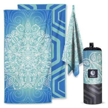 Imagem de VENTURE 4TH Toalha de praia de microfibra: secagem rápida, compacta, livre de areia, absorvente, à prova de areia e leve - perfeita para acampamento, praia e viagens (design de mandala azul | 89 x 198 cm)