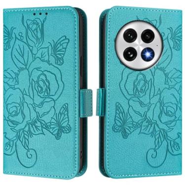 Imagem de Capa carteira rosa e borboleta em relevo para OnePlus 13, [bloqueio RFID] [suporta carregamento sem fio] 3 compartimentos para cartão e 1 compartimento para dinheiro, capa flip com fivela magnética à