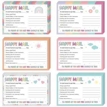 Imagem de 60 peças pastel Happy Mail Teacher Notes to Parents Classroom Good Behavior Incentivo Cartões postais positivos para enviar para casa para sala de aula, jardim de infância, escola primária, professor,
