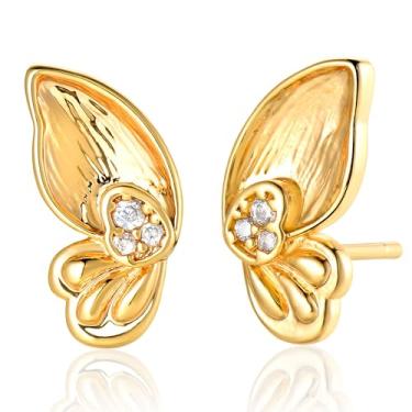 Imagem de BENEIGE Brincos de ouro delicados para mulheres banhados a ouro 14 K argola pendurada cobra olho turco borboleta cruz coração orelha brincos hipoalergênico minimalista joia presente para mulheres, Latão, Zircônia cúbica