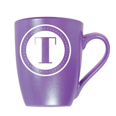 Imagem de Elanze Designs T Monograma Letra Inicial Círculo Bolinhas Gravado a Laser 283 g Cerâmica Brilhante Caneca de Café Clássica Copo de Bebida Quente Fria Cozinha Utensílios de Bebida, Passion Roxo