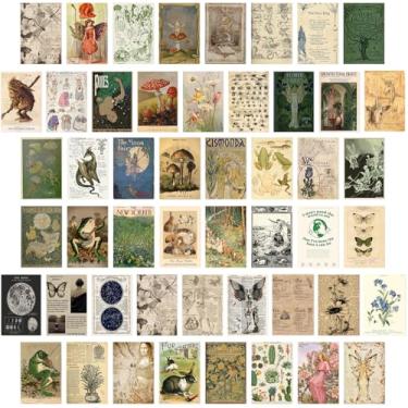 Imagem de KBKBART Vintage Fairycore Decor Imagens estéticas, 50 peças, decoração de quarto Fairycore, arte de parede retrô Cottagecore terroso pôsteres de fadas vintage kit de colagem de parede para dormitório