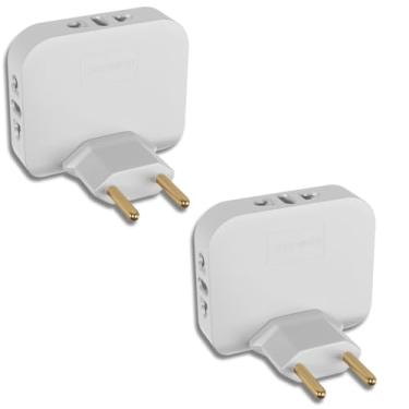 Imagem de Kit 2 Adaptador Articulado Dobrável Tomada Universal 10A Benjamin Plug 3 Saidas Bivolt 110/220v (Branco)