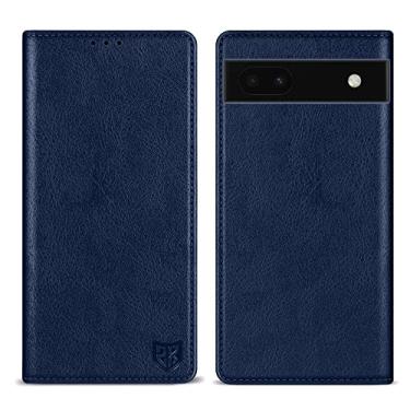 Imagem de ZZXX Capa carteira para Google Pixel 6a com [bloqueio de RFID] com compartimento para cartão, capa protetora dobrável de couro magnético forte para Google Pixel 6a (azul - 15,5 cm)