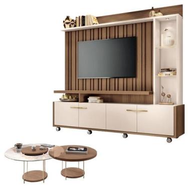 Imagem de Estante Home Theater Titan Off White Castanho e Kit Mesa de Centro sky