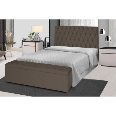 Imagem de Kit Cabeceira 138Cm p/ Cama Box Casal + Baú 138Cm Calçadeira Estofada Jade Suede Cappuccino