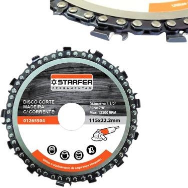 Imagem de Disco de Corte 4.1/2" com Lâmina Corrente Motosserra para Madeira Esmerilhadeira 13 Dentes Starfer 13300RPM