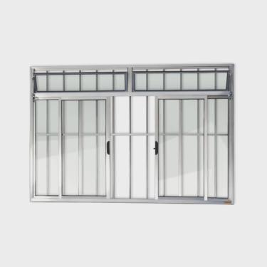 Imagem de Janela de Aluminio de Correr com Bandeira 100x200cm 4 Folhas com Grade Vidro Liso Plus Brimak