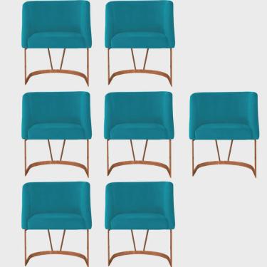 Imagem de Kit 07 Poltrona Cadeira Aurora Luxo Confort Industrial Ferro Bronze Suede Azul Turquesa - Ahz Móveis
