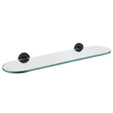 Imagem de JQK Prateleira de vidro de banheiro preta, armazenamento de chuveiro de vidro temperado 20 por 5 polegadas, suporte de parede preto fosco de aço inoxidável 304, TGS121L20-PB