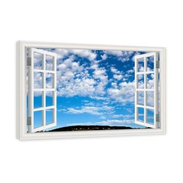 Imagem de PY3H69 Arte de parede em tela de janela aberta, impressão natural em tela. Lindo céu 66 cm, decoração de parede de paisagem de janela, decoração de casa moderna 40 x 60 cm - 15,7 x 23,6 pol. Moldura