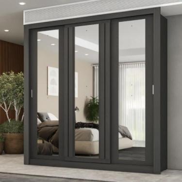 Imagem de Guarda Roupa Casal 3 Portas Doha Prime 2 Gavetas Carraro Ripado Preto 