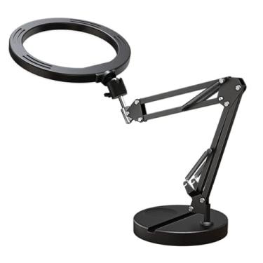 Imagem de Luz de preenchimento LED para celular suporte ao vivo âncora de mesa selfie luz de beleza lâmpada de mesa telescópica braço robótico, preto - 16 cm
