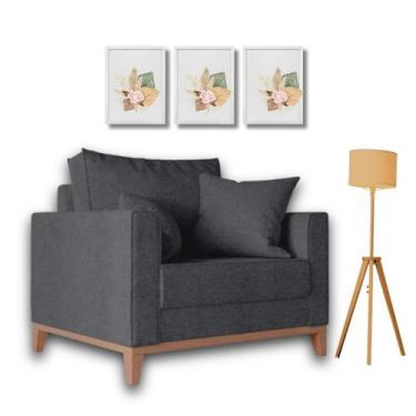 Imagem de Poltrona Beny Com Base e Pés de Madeira. - Leonardi, Grafite