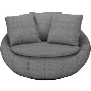 Imagem de Poltrona Giratória Decorativa Redonda Com Almofadas Saphire M22 Linho Cinza - Mpozenato