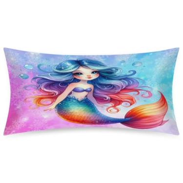 Imagem de Linda fronha de seda de cetim arco-íris sereia para cabelo e pele fronhas de travesseiro king size de seda macia com fecho de envelope impressão cetim capas de travesseiro refrescantes (50,8 x 101,6