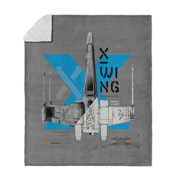 Imagem de NORTHWEST Cobertor de lã de ovelha Star Wars X-Wing, lã clássica de toque de seda, roupa de cama aconchegante reversível para todas as idades, cobertor quente de galáxia para cama, sofá ou viagem, 127