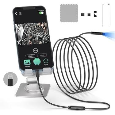 Imagem de Câmera endoscópica com luzes, sonda fina de 8 mm, câmera de inspeção de boroscópio, cabo semirrígido de 3 metros, câmera cobra à prova d'água IP67 para dispositivo iOS, gadget para homens