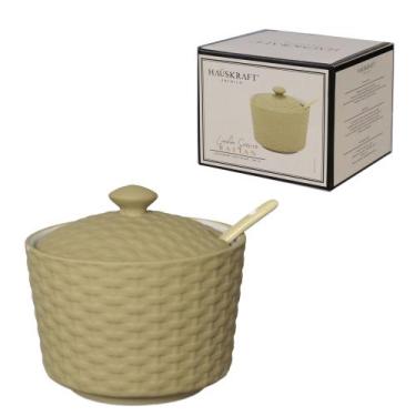 Imagem de Acucareiro com colher de porcelana rattan 290ml hauskraft - haüskraft