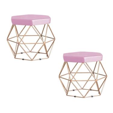 Imagem de Kit 2 Puff Base Gold Elsa Veludo Rosê Gran Belo