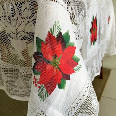 Imagem de Toalha de Mesa Renda Grossa com Estampa para 4, 6 e 8 Lugares (Flor Vermelha, 4 Lugares)