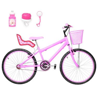Imagem de Bicicleta Aro 24 Alumínio + Kit Passeio E Cadeirinha Rosa