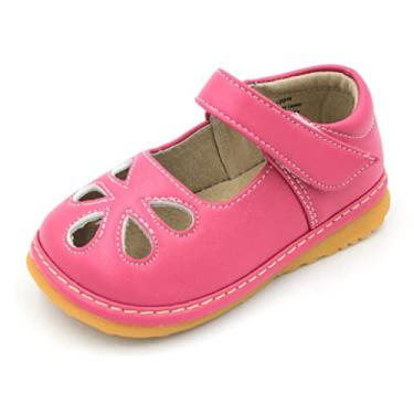 Imagem de Little Mae's Boutique Sapatos Mary Jane Brancos, Pretos, Marrom, Rosa ou Roxo Squeaky para Meninas Crianças, Tênis de Caminhada Ideal para Bebês, Tênis Removível, Hot Pink, 3 Toddler