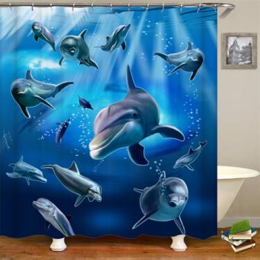 Imagem de Cortinas de chuveiro Ocean Dolphin Sea World Animal Tecido impermeável Cortina de chuveiro para banheiro Tamanho grande 240X180 Tela, JK8783, L210xA180 cm