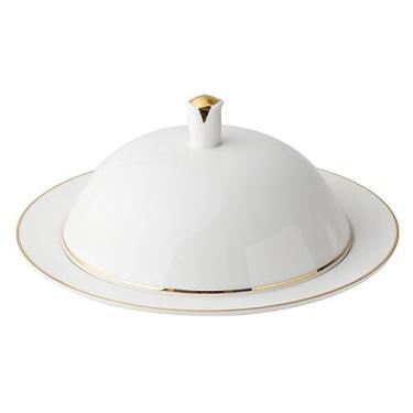 Imagem de YARDWE Pratos de jantar de porcelana de cerâmica, travessas de jantar de porcelana, prato de servir com cobertura de cúpula, cloche restaurador, prato de servir para jantar fino, bolos de bife