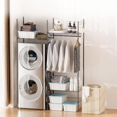 Imagem de UEAKPIC Prateleiras de lavadora e secadora, economia de espaço, armazenamento de banheiro e organizador para pendurar toalhas ou secar roupas, preto, 140 cm L x 44 cm P x 199 cm A