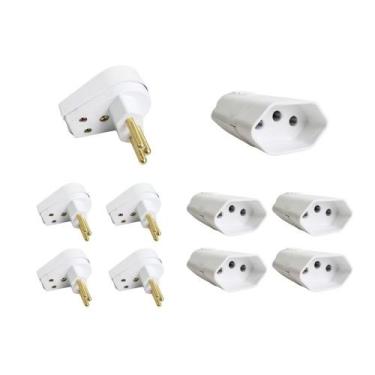 Imagem de Kit 5 Plug Macho Gigante 3 Pinos + Tomada Fêmea 20A Branca - Ilumi