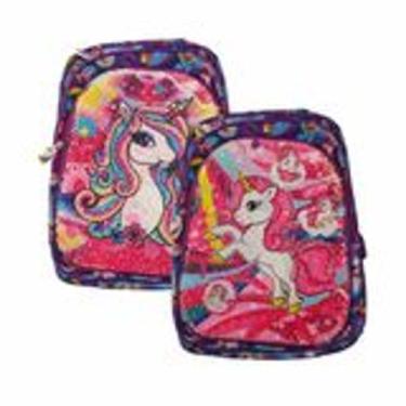 Imagem de Mochila Infantil Escolar Costa Com Lantejoula Reversível e Led Unicórn