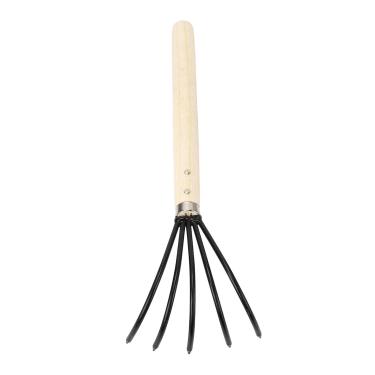 Imagem de Fockety Ancinho de mão, 5 dentes de aço, aço carbono, pequeno, ferramenta de jardim portátil com cabo de madeira ergonômico, para arar e soltar o solo (Alça longa)