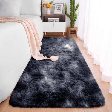 Imagem de Passadeira Quarto Felpudo Peludo Mesclado Preto 60 X 180 Cm