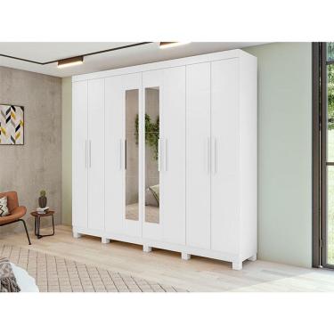 Imagem de Guarda Roupa Casal Ambiente Andara Soft 8 Portas Branco Brilho com Espelho e Pés - Lopas