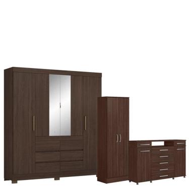 Imagem de Guarda Roupa Casal Cádis com Multiuso Golden com Cômoda London Café - Demóbile