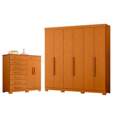 Imagem de Quarto Completo Guarda Roupa 6 Portas Vinci e Cômoda Sapateira Verona
