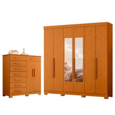 Imagem de Quarto Completo Guarda Roupa 6 Portas Com espelho Vinci e Cômoda Sapateira Verona