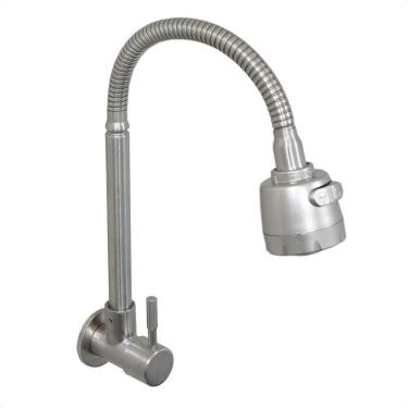 Imagem de Torneira Gourmet Cozinha Parede Inox Escovado Dupla Função