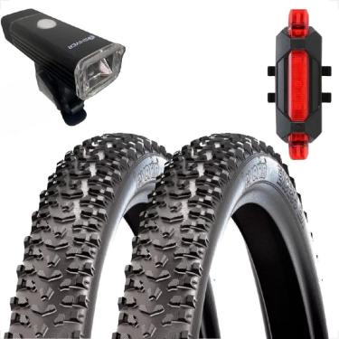Imagem de Par Pneu bicicleta Levorin Excess aro 26 x 1.95 Cravudo banda leve balao trilha mtb + Sinalizador e farol