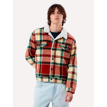 Imagem de Jaqueta Levis Jeans Masculina Trucker Xadrez Tipo III Sherpa Cáqui Marrom-Masculino