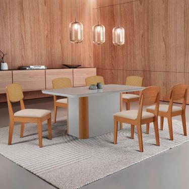 Imagem de Mesa de Jantar Isadora 180cm Tampo MDF Vidro com 6 Cadeiras Copper Premium