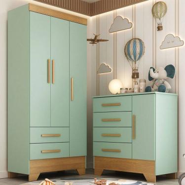 Imagem de Quarto Infantil Completo Soninho 4 Portas 6 Gavetas Verde/Cinamomo - Panorama Móveis