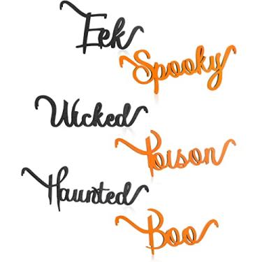 Imagem de Halloween Wood Cutout Sign Boo Eek Spooky Haunted Wicked Wooden Place Cards Table Decoration Rustic Dining Table Plate Ornament Small Table Setting Decor for Tabletop Halloween Home Party