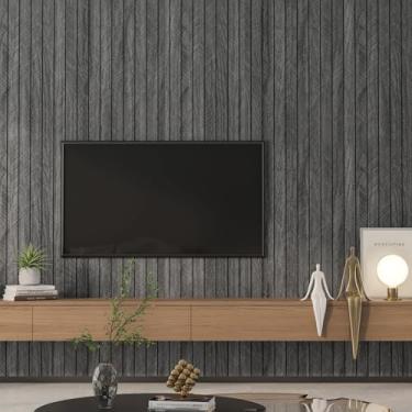 Imagem de YENHOME Painel de parede de ripas de madeira natural de 30,5 cm x 601 cm para decoração de interiores, painéis de madeira sintética para espuma de teto, painéis de parede cinzentos, texturizados