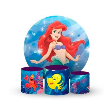 Imagem de Kit Capas para Painel Redondo e Trio de Cilindros, Tema Sereia, 100% Poliéster, Estampado, 150x150cm e Cilindros 80/58/45cm, Sistema Veste Fácil, Acabamento com Elástico